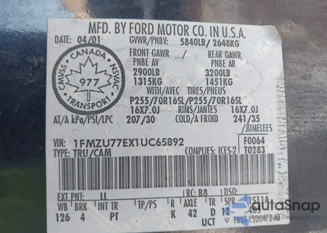 2001 Ford Explorer Sport Trac z USA, uszkodzony, nr VIN 1FMZU77EX1UC65892